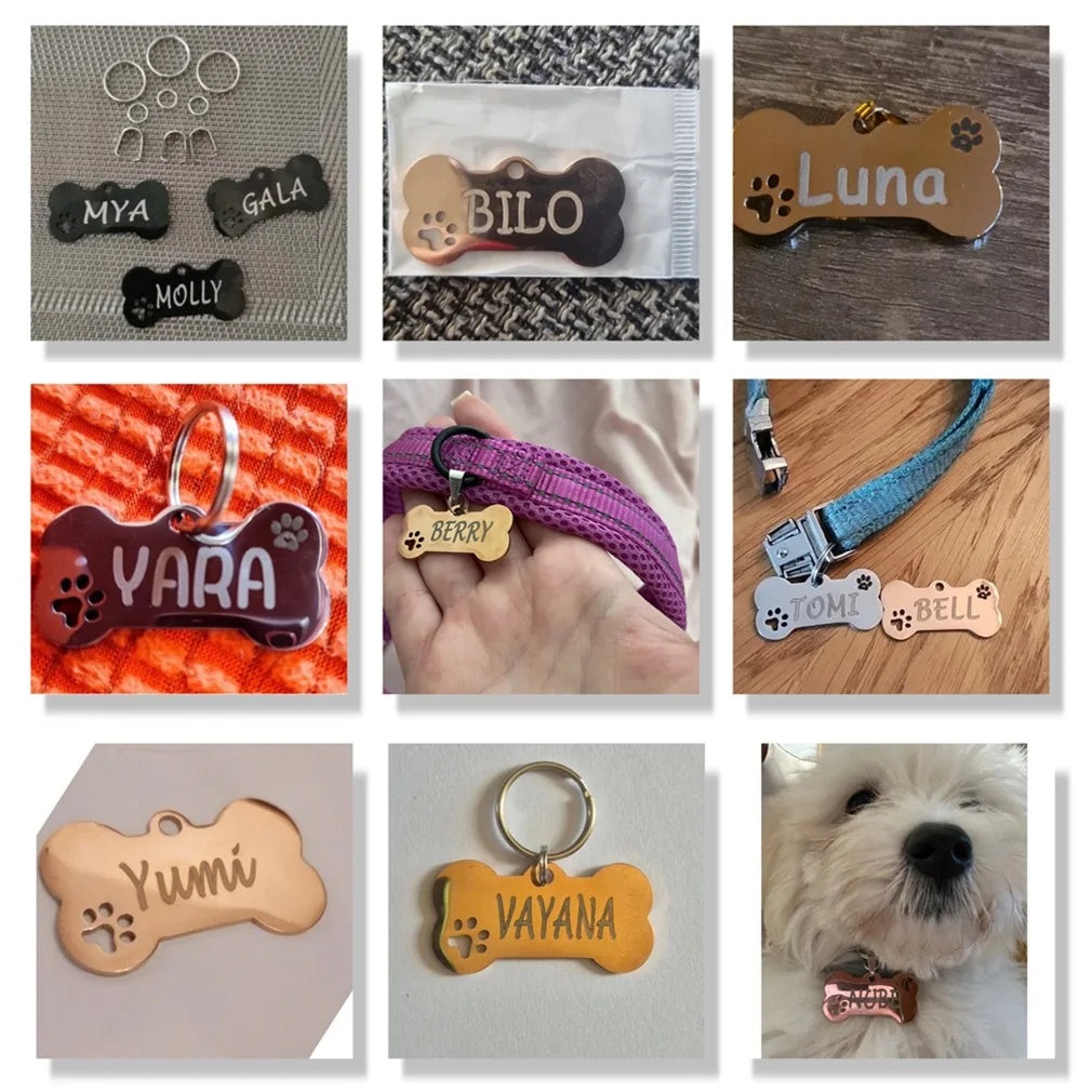 Personalized Dog ID Tag, Engraved Stainless Steel Bone