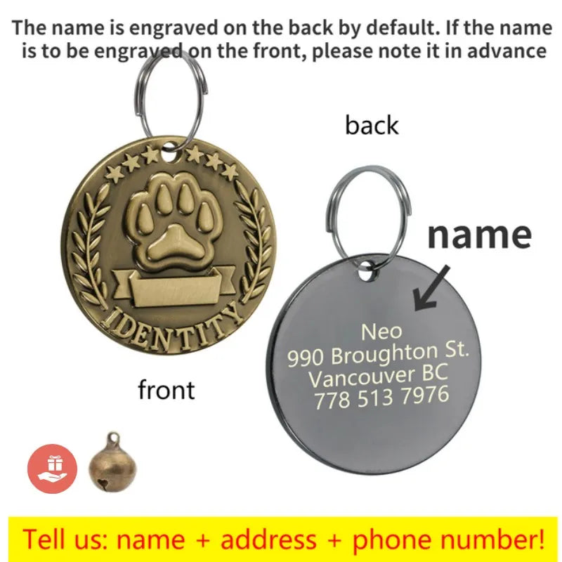 Personalized Engraved Dog ID Tag with Name, Phone and Address
