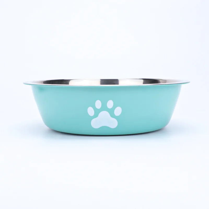 Stainless Steel Dog Bowl with Paw Print and Non-Slip Base