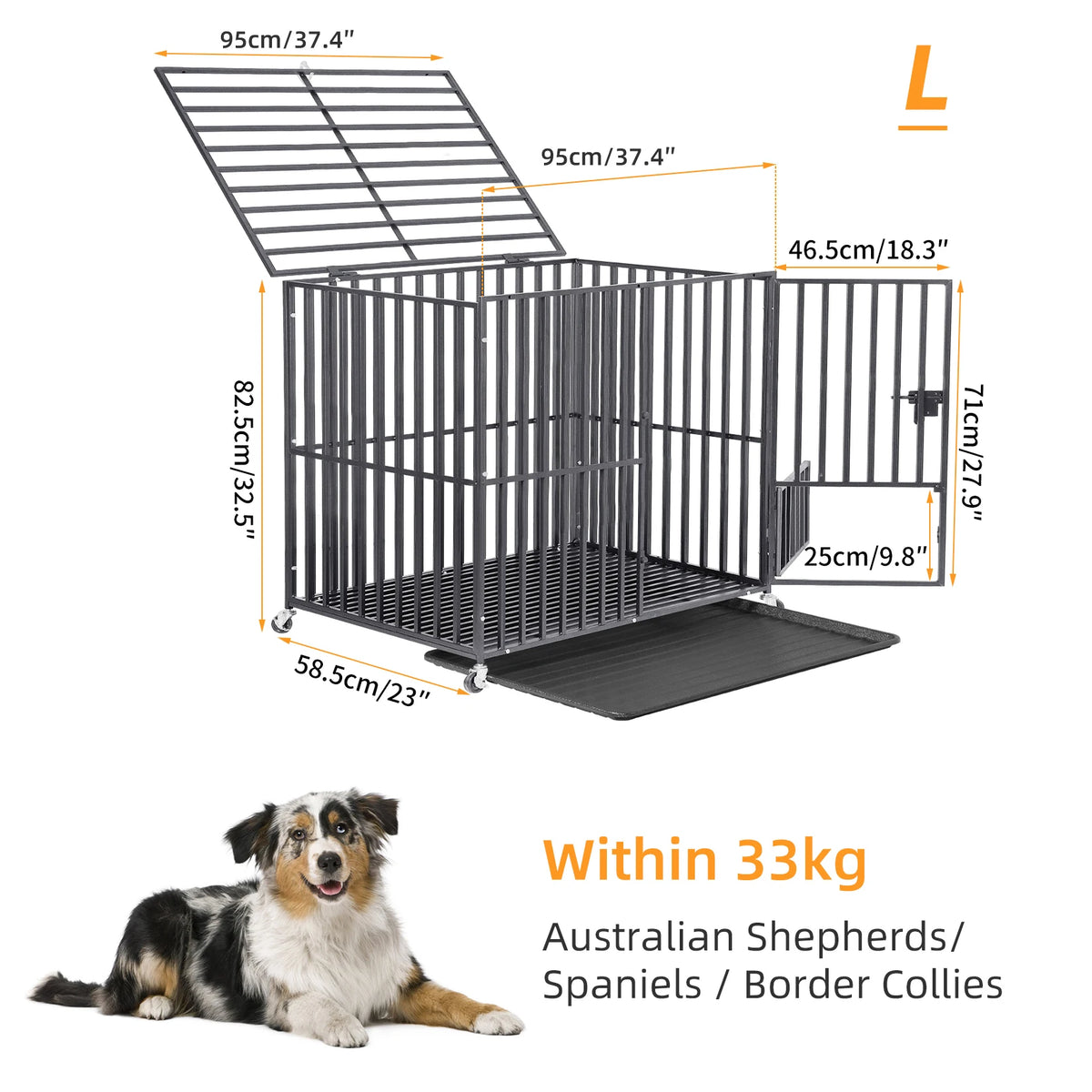 Large Heavy Duty Dog Crate with 4 Lockable Wheels