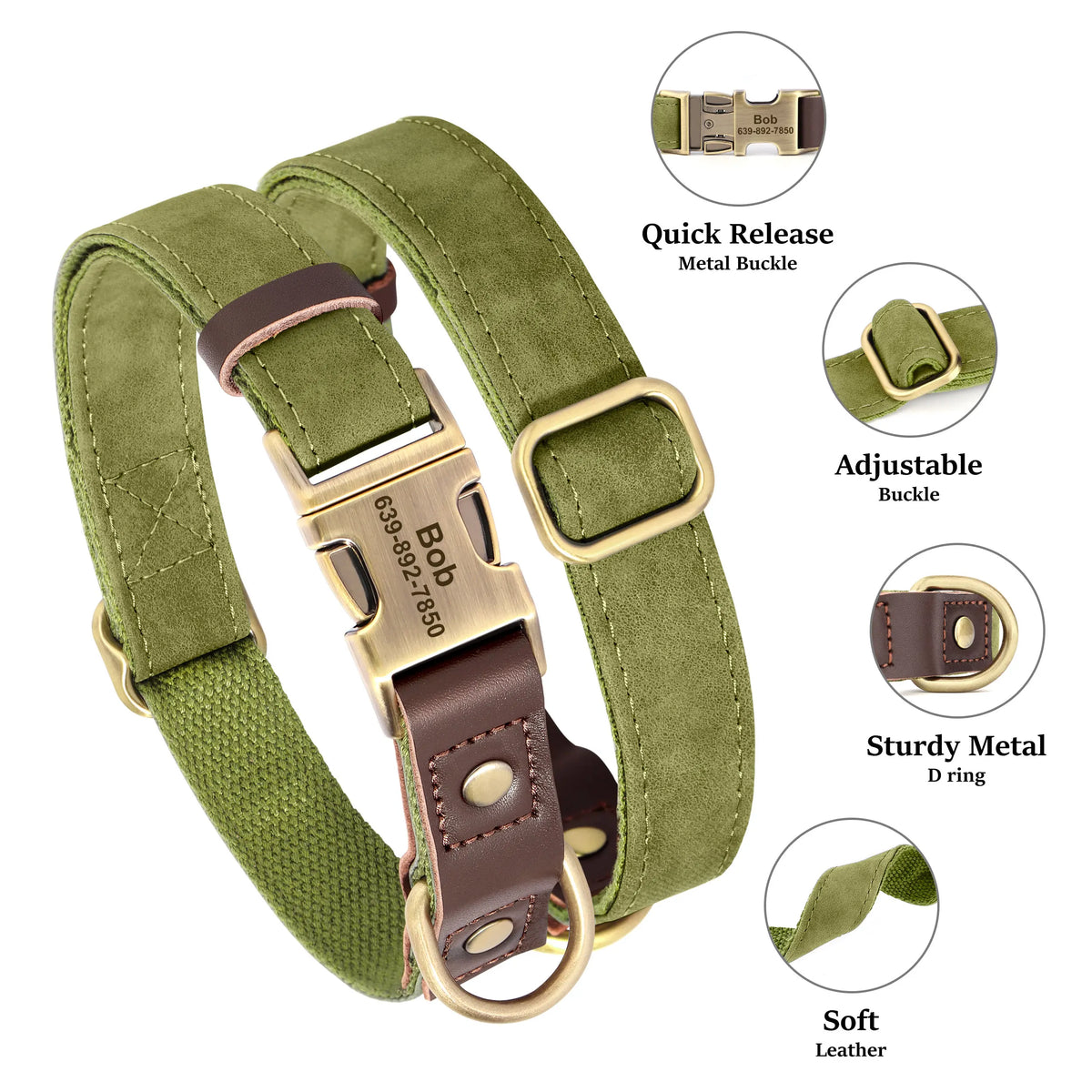 Custom Engraved Buckle Dog Collar with Name and Phone Number