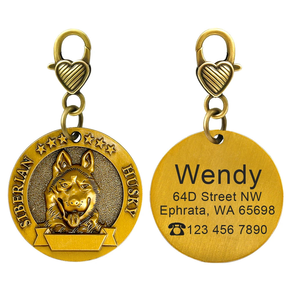 Personalized Dog Breed ID Tag with Engraved Name and Address