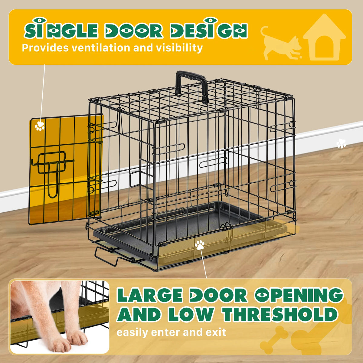 18 Inch Foldable Dog Crate with Secure Locks