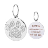 Glitter Paw Dog ID Tag, Engraved Stainless Steel Pet Tag