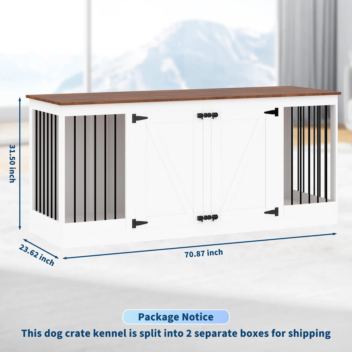 70.8" Farmhouse Double Dog Crate Furniture with Divider