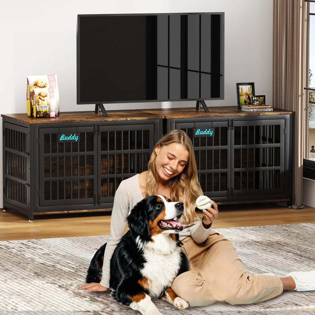 Dog Crate Furniture with Casters, TV Stand Design