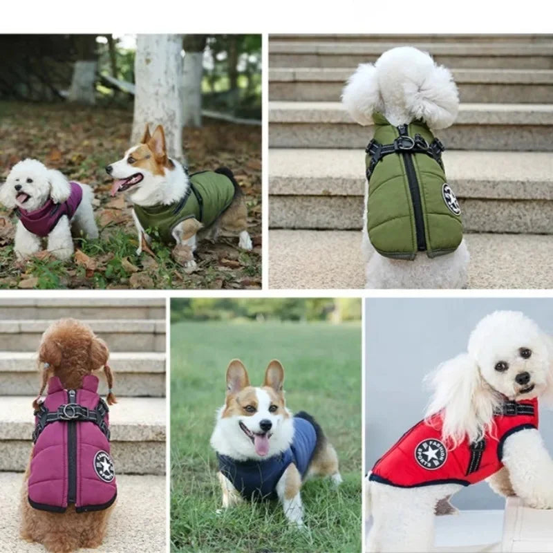 Winter Dog Coat with Built-In Harness, Fleece Lined and Reflective