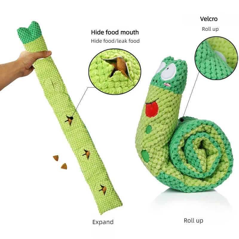 Snuffle Snake Dog Puzzle Toy with Treat Pockets and Squeaker