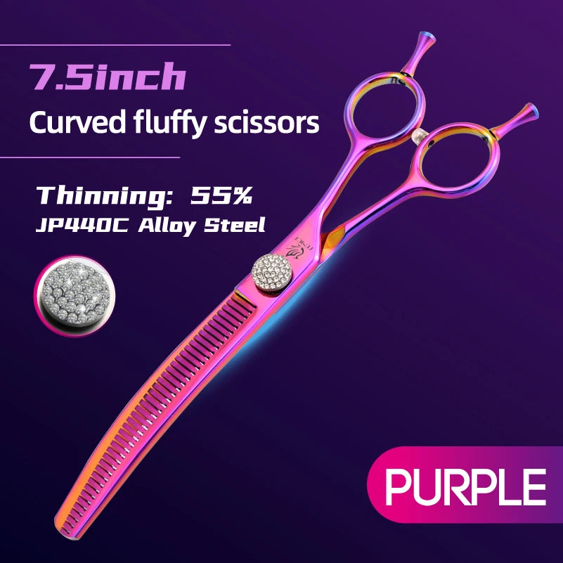 Curved Chunker Dog Grooming Scissors, 7.25 Inch 440C Steel