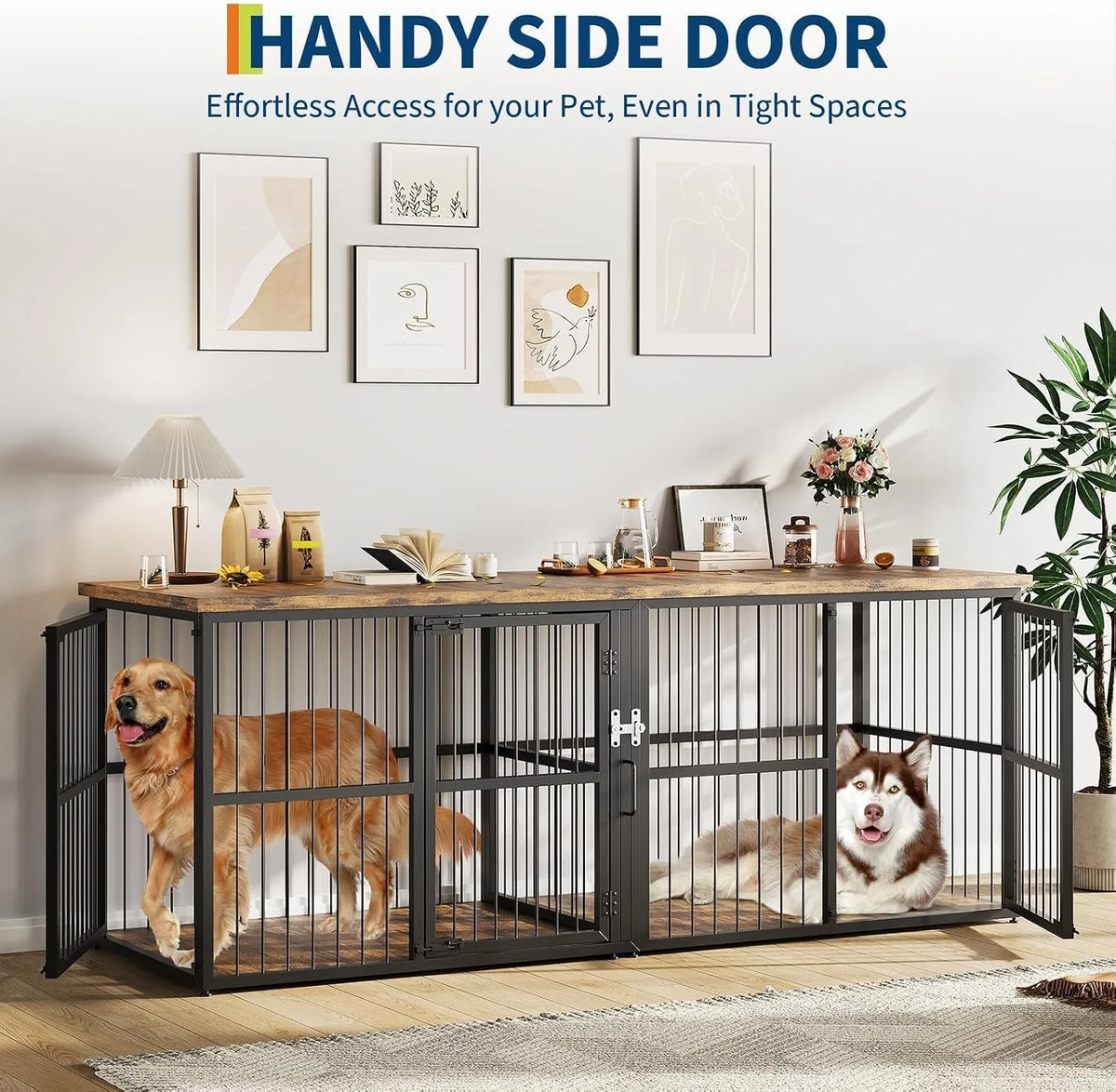 87 Inch Double Dog Crate Furniture with Divider