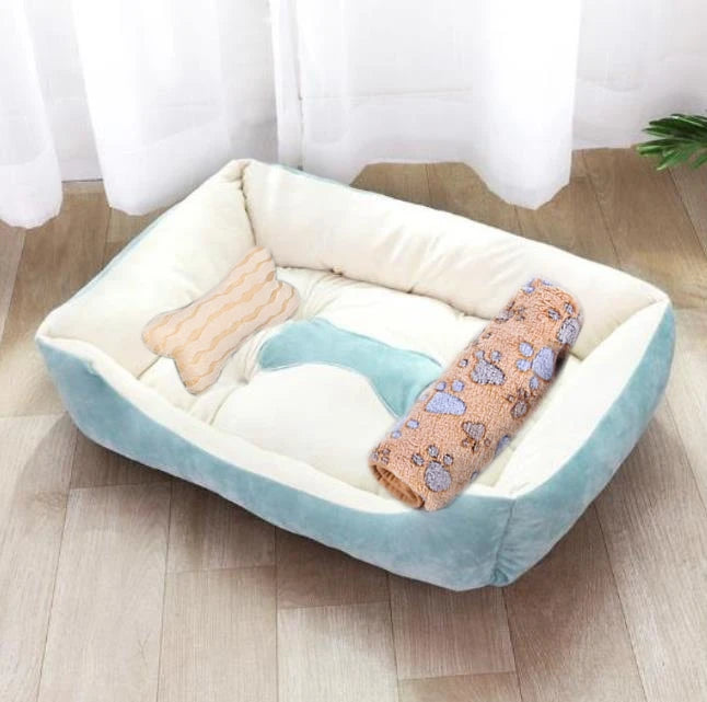 Plush Rectangle Dog Bed with Raised Sides in Candy Colors