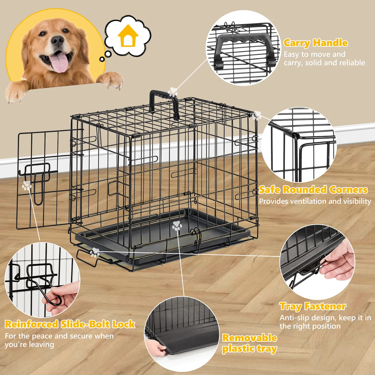 18 Inch Foldable Dog Crate with Secure Locks