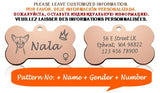 Engraved Dog Face Bone ID Tag, Personalized with Name and Gender