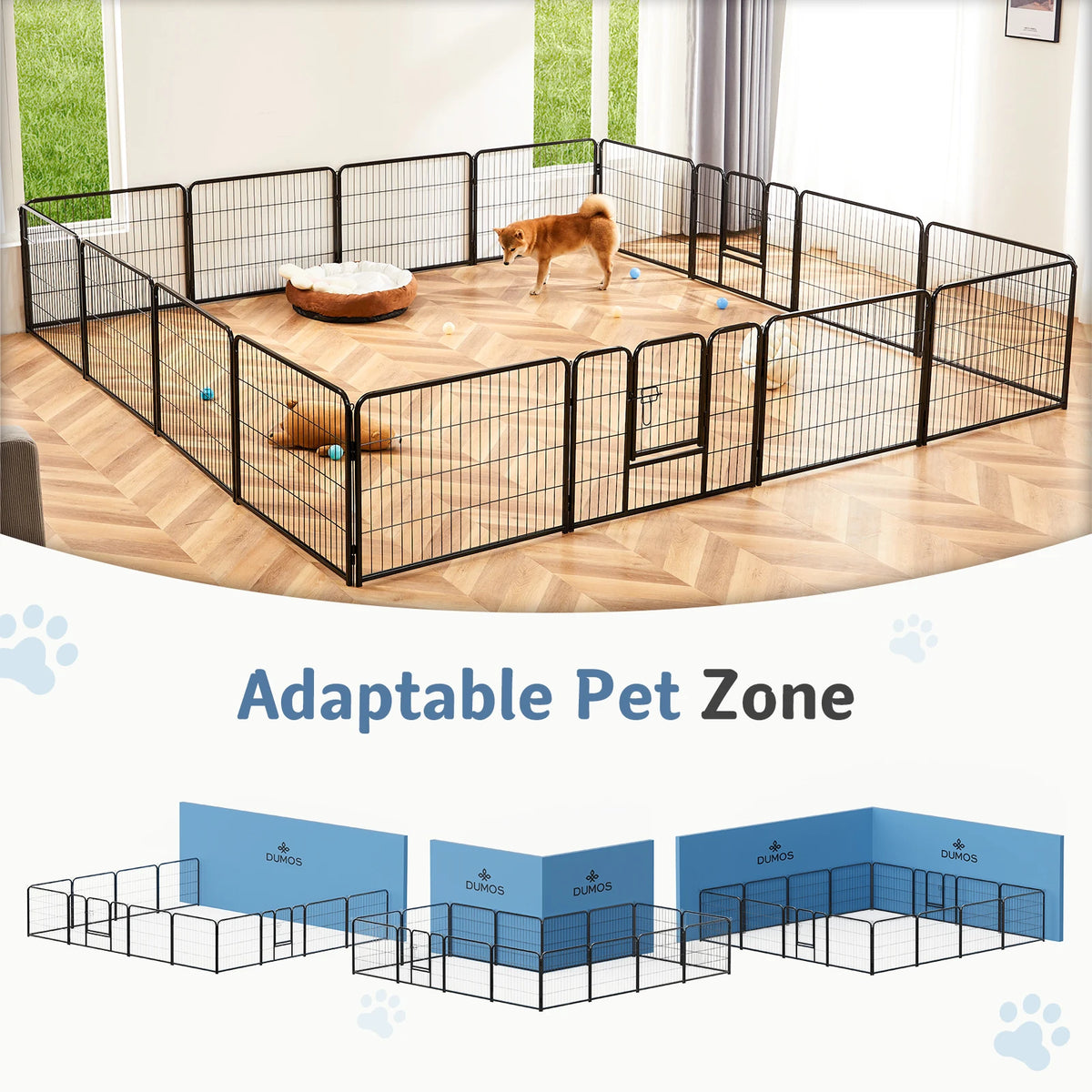 Large Dog Playpen with 16 Panels, 107 Sq Ft Foldable Exercise Pen