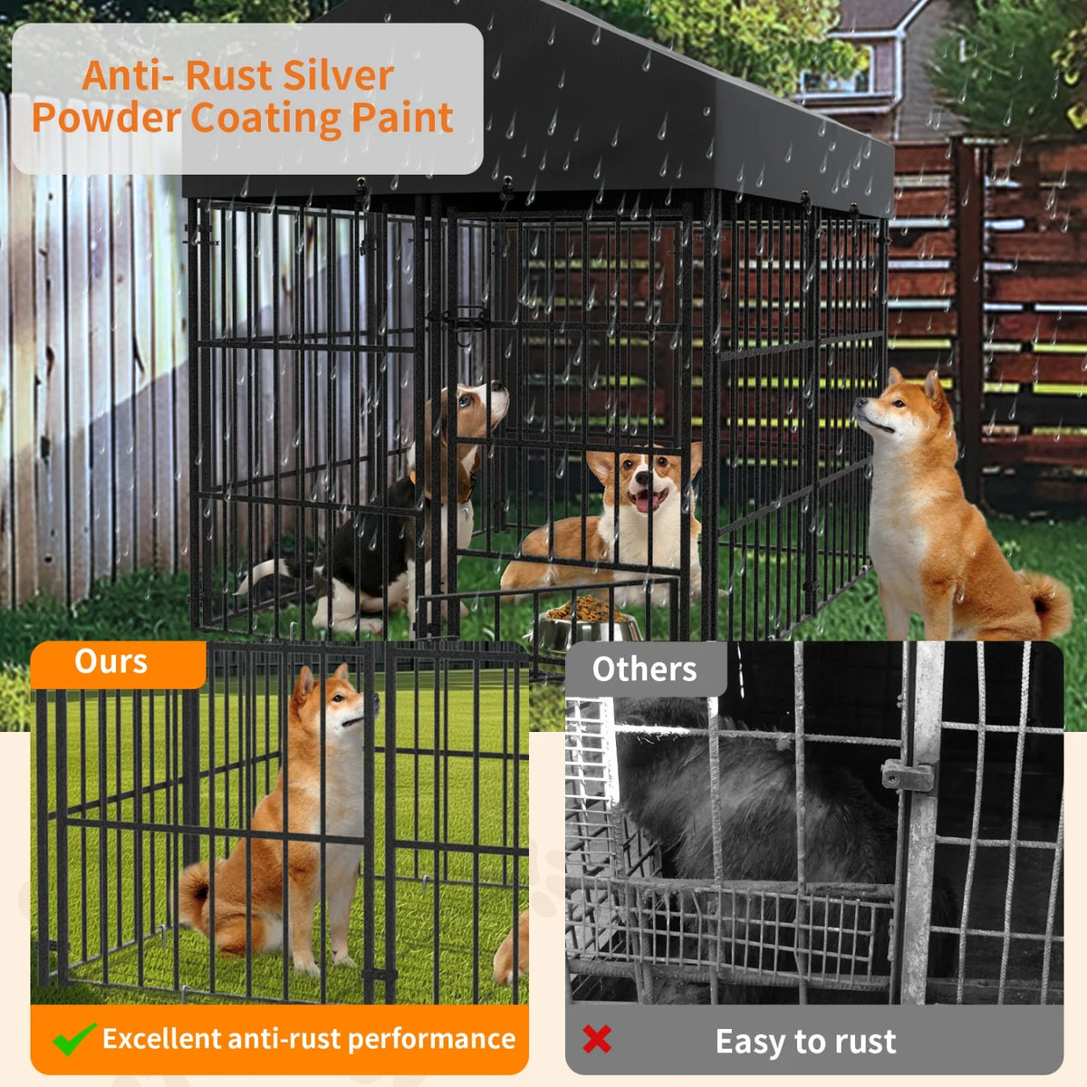 Outdoor Dog Kennel with Roof, Heavy Duty Metal Run
