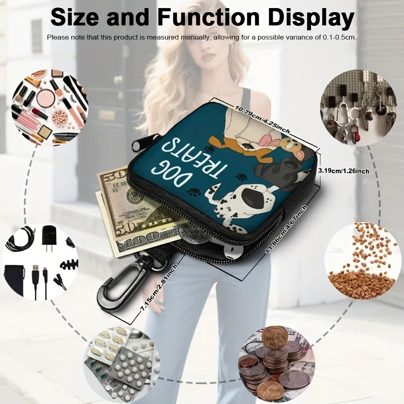Dog Treat Pouch with Clip, Zippered Cartoon Dog Training Bag