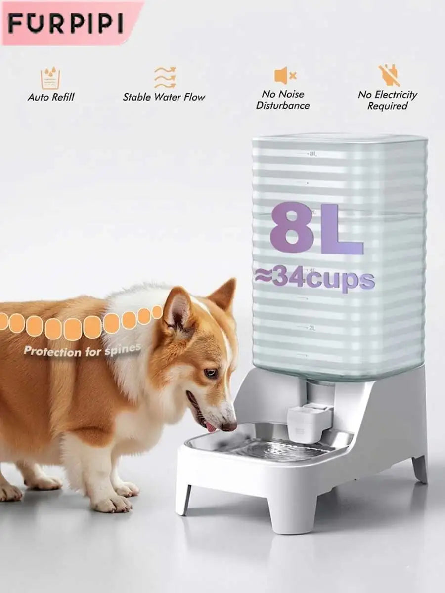 8L Gravity Dog Water Dispenser with Stainless Steel Bowl