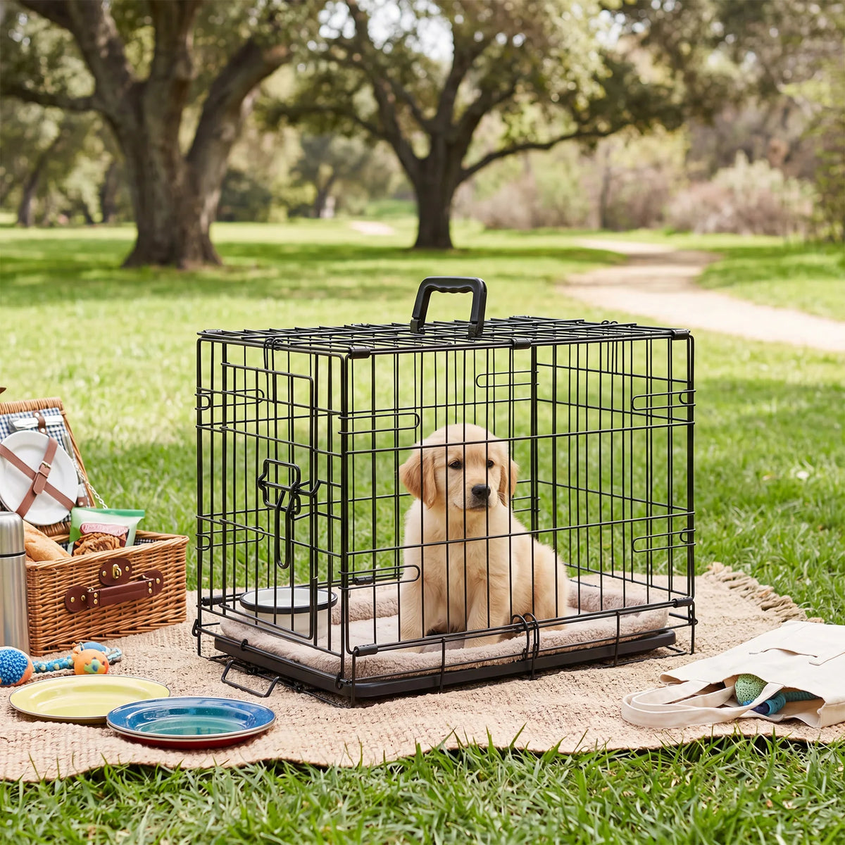 18 Inch Foldable Dog Crate with Secure Locks