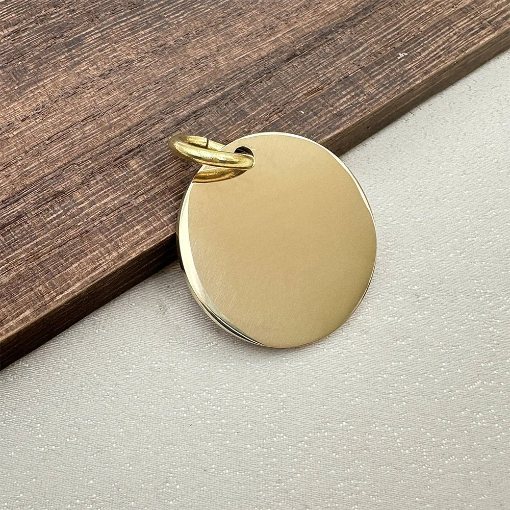 Hand Hammered Brass Dog ID Tag, Personalized Round Pet Tag