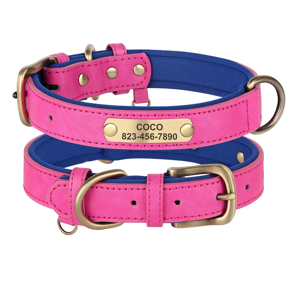 Custom Engraved PU Leather Dog Collar with Name and Phone Number