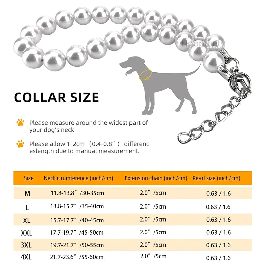 Pearl Dog Necklace for Medium and Large Dogs, Adjustable Fit
