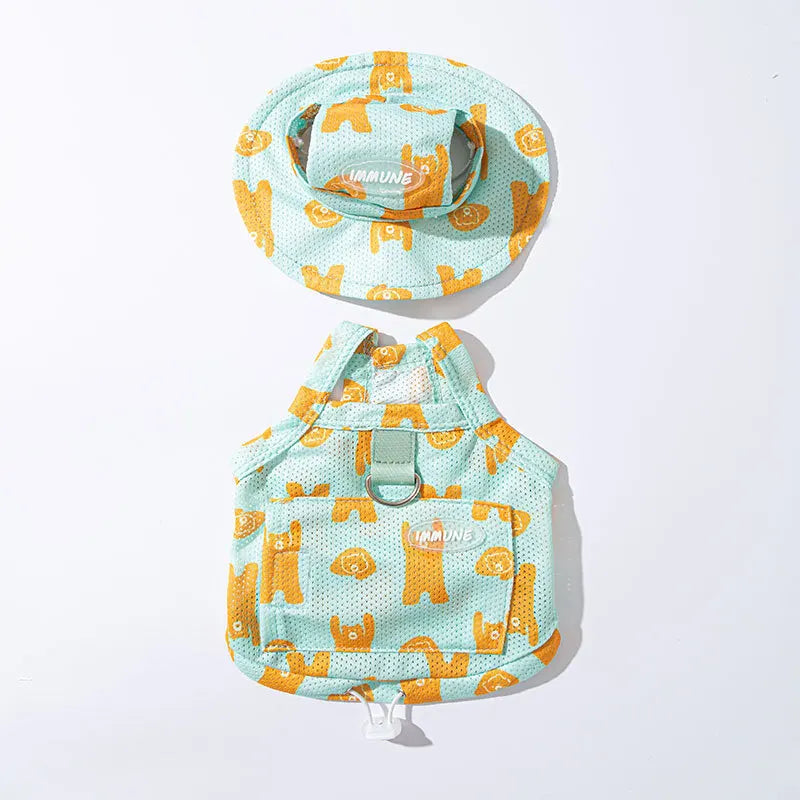 Dog Vest and Hat Set for Small Dogs, Cute Summer Outfit