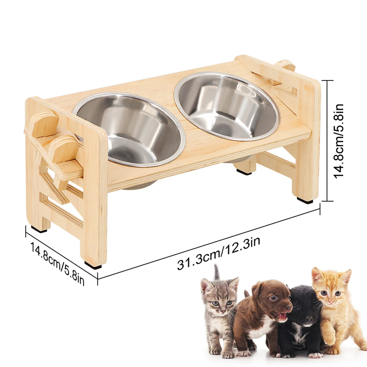 Elevated Dog Bowls, 15 Degree Tilted Stand, 2 Stainless Steel Bowls Dog Feeder
