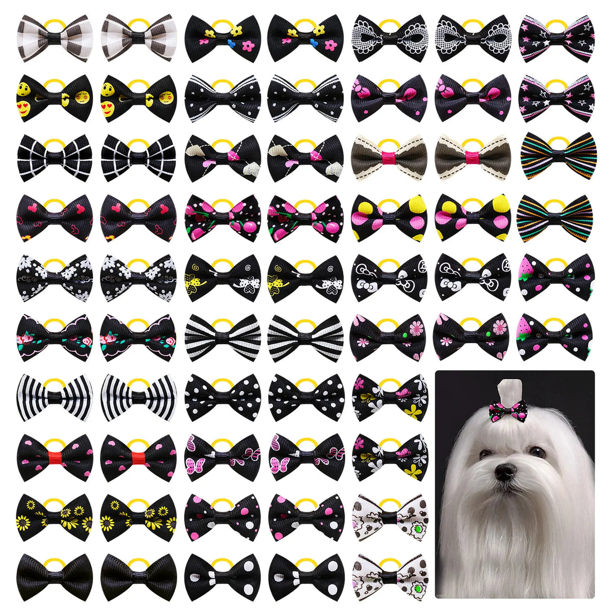 Dog Hair Bows with Rubber Bands, Mixed Colors, 10 to 30 Pack