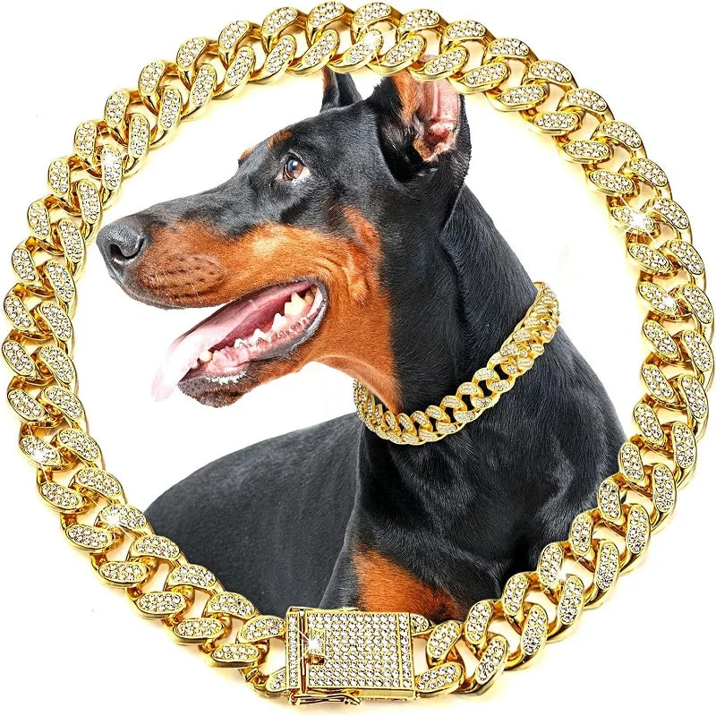 Gold Chain Dog Collar, Stainless Steel Pet Necklace