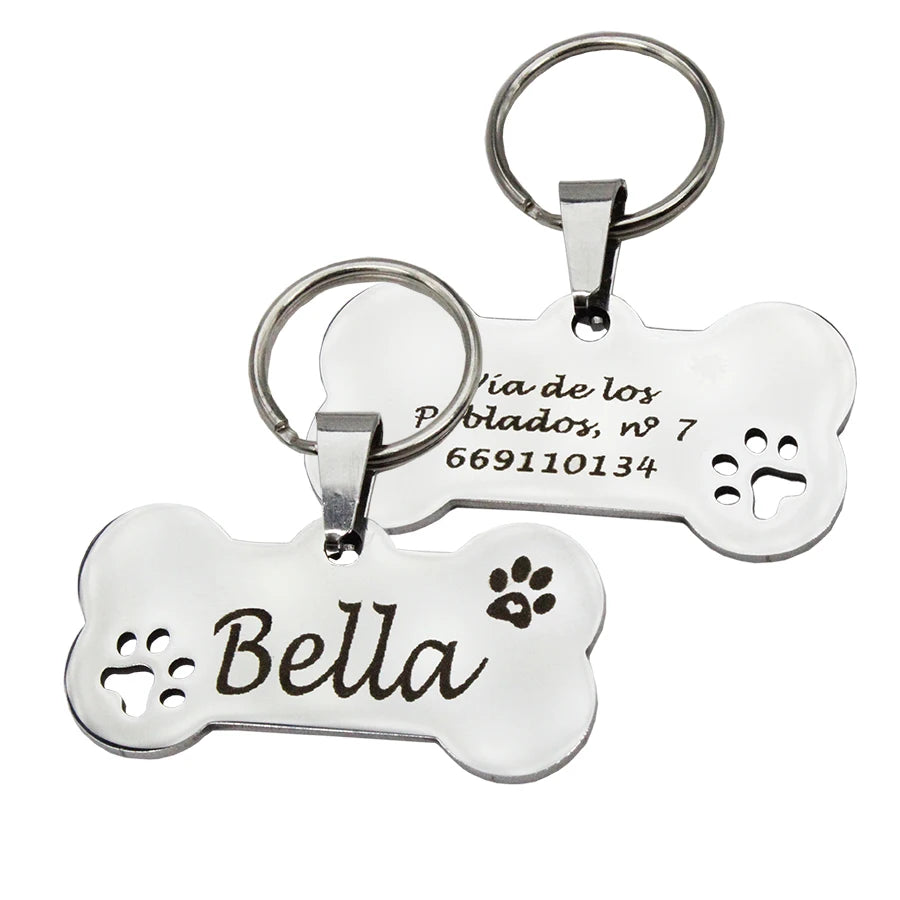 Personalized Dog ID Tag, Engraved Stainless Steel Bone