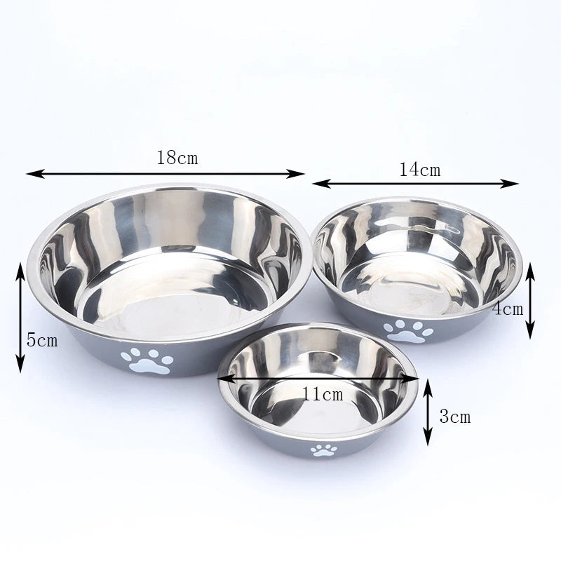 Stainless Steel Dog Bowl with Paw Print and Non-Slip Base
