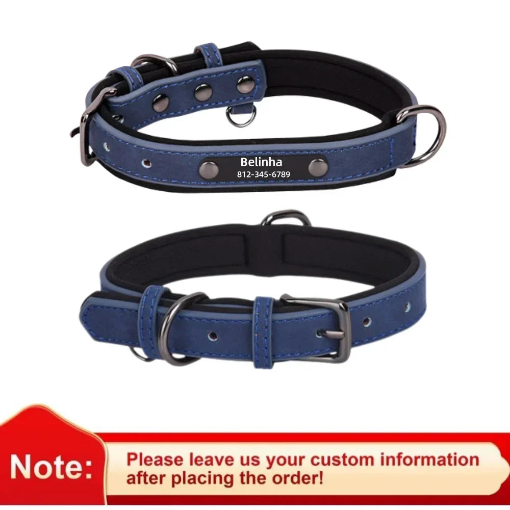 Personalized Leather Dog Collar with Engraved Nameplate ID Tag