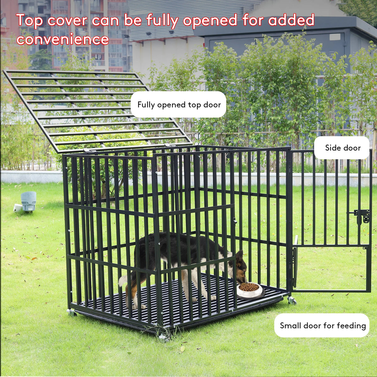 Large Heavy Duty Dog Crate with 4 Lockable Wheels