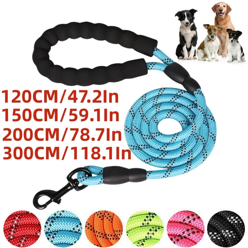 Reflective Rope Dog Leash with Padded Handle, 4 to 10 ft