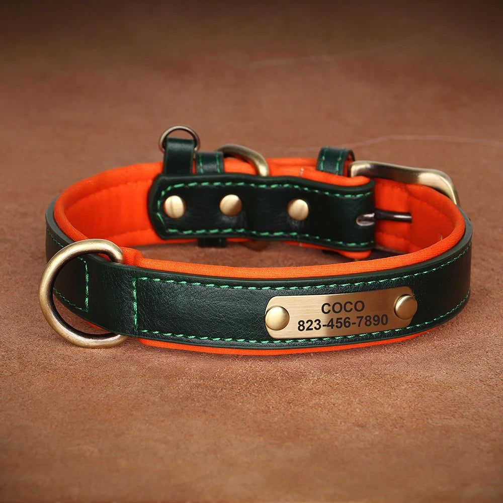Custom Engraved PU Leather Dog Collar with Name and Phone Number