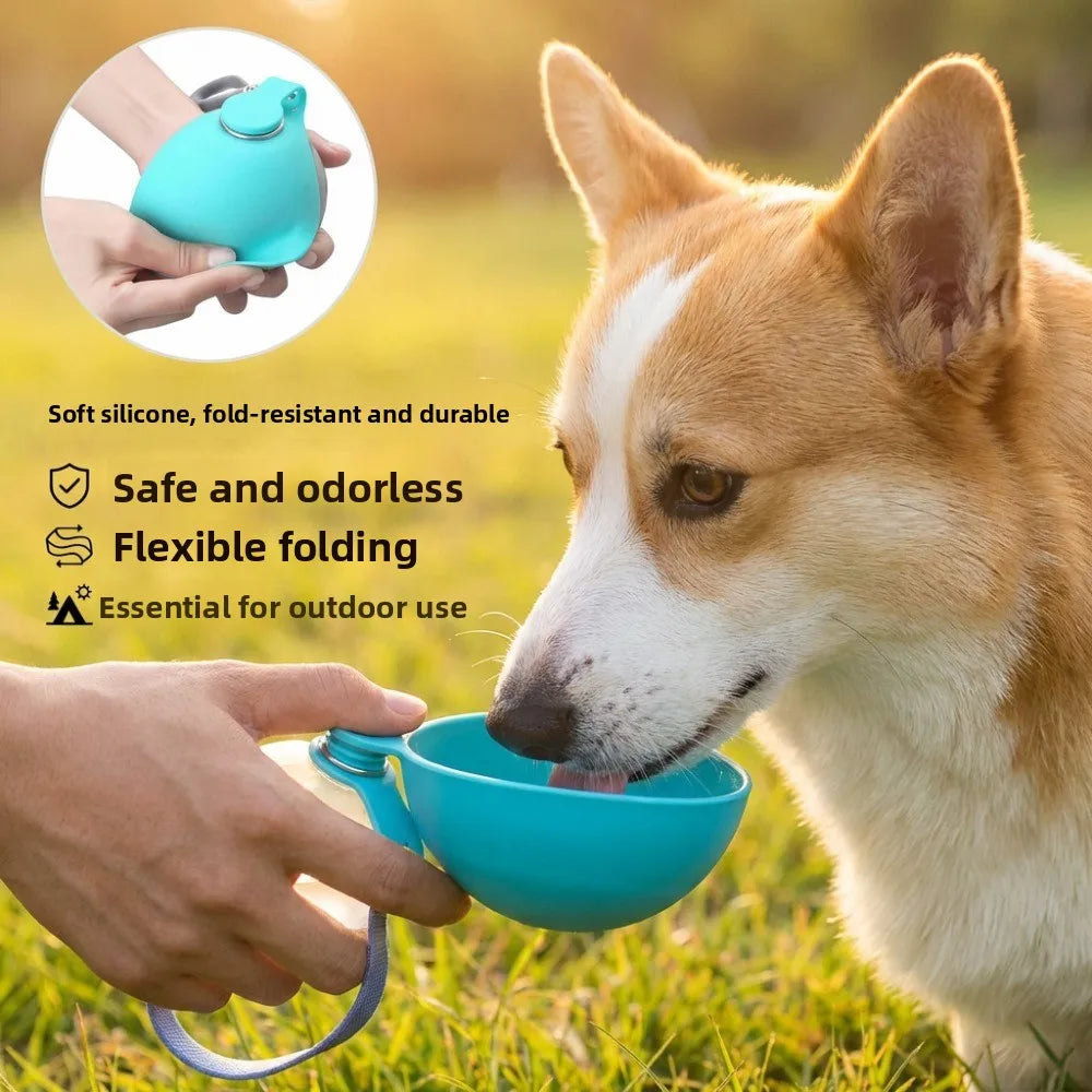 Portable Dog Water Bottle with Built-In Bowl, Stainless Steel