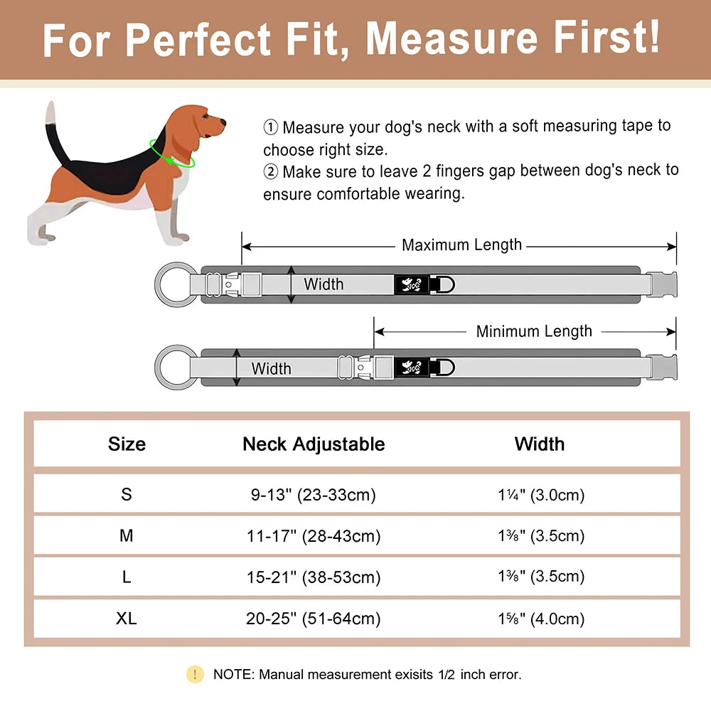 Padded Dog Collar with Quick Release Metal Buckle, S to XL