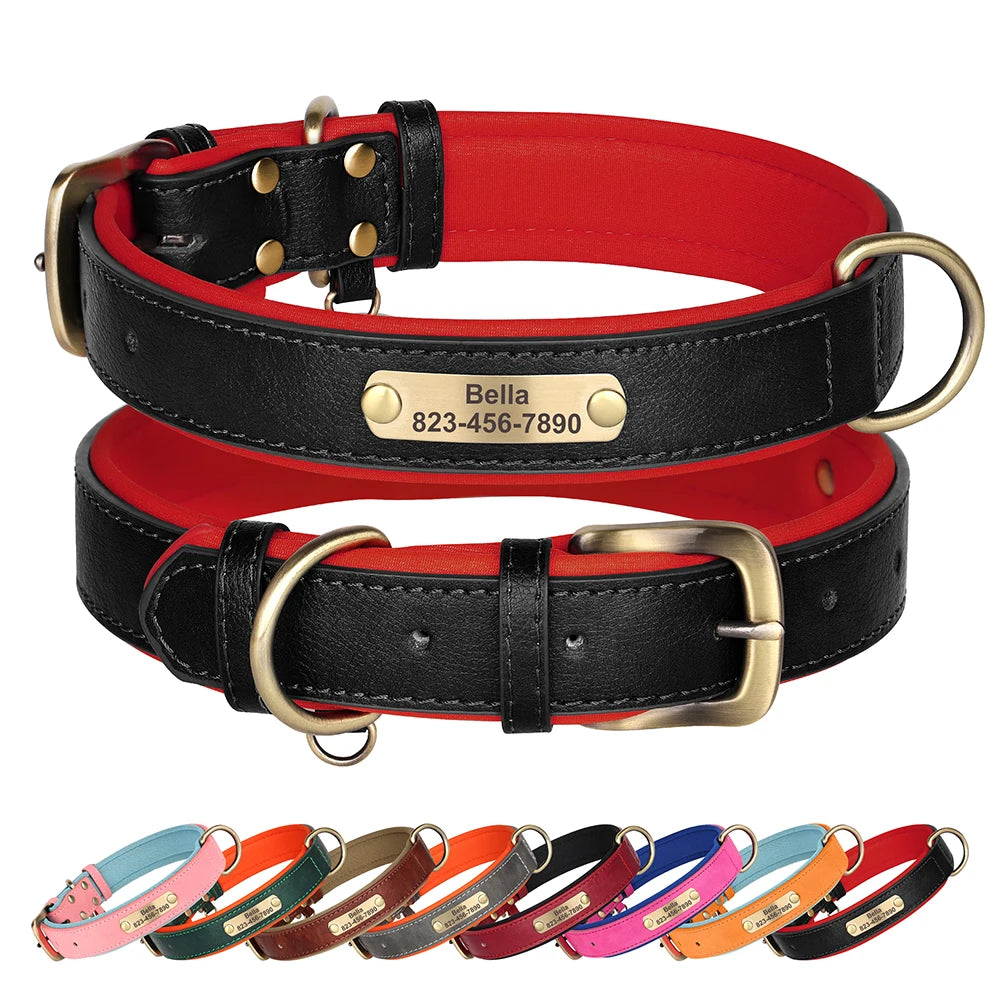 Custom Engraved PU Leather Dog Collar with Name and Phone Number