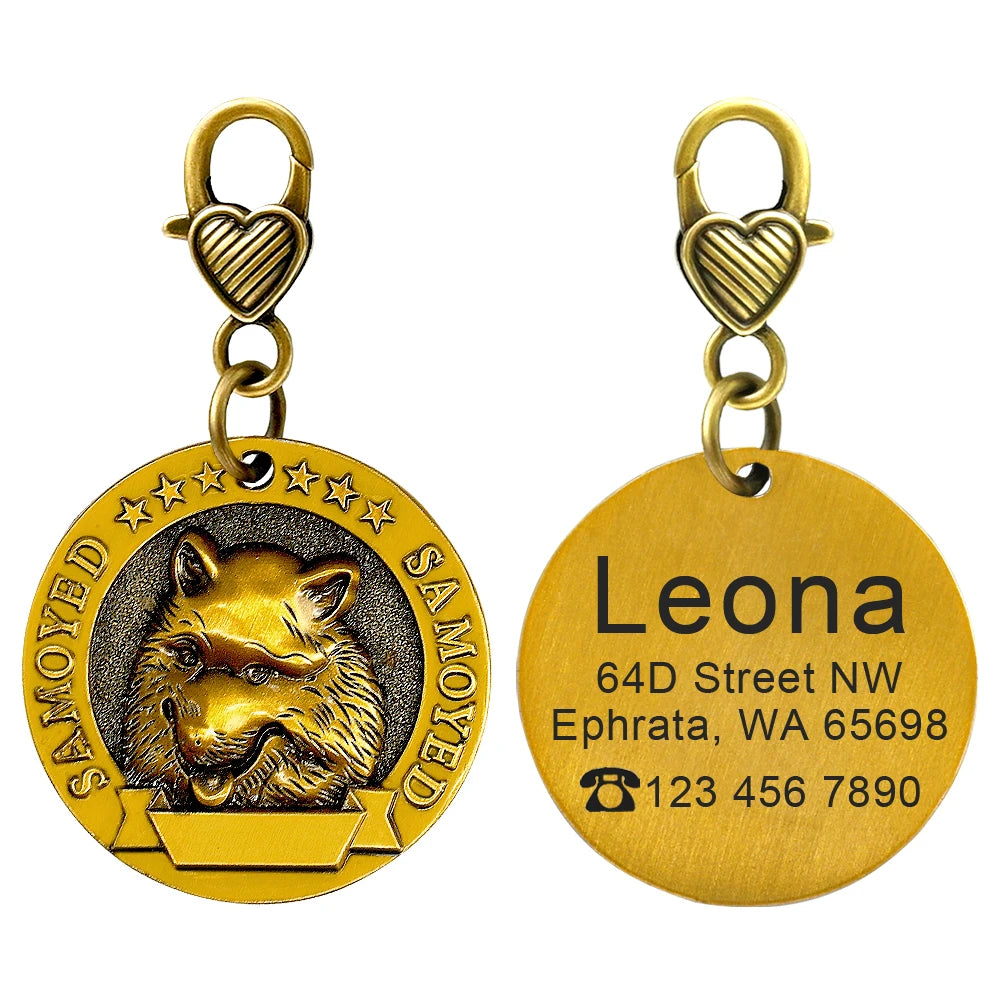 Personalized Dog Breed ID Tag with Engraved Name and Address