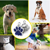 Glitter Paw Dog ID Tag, Engraved Stainless Steel Pet Tag