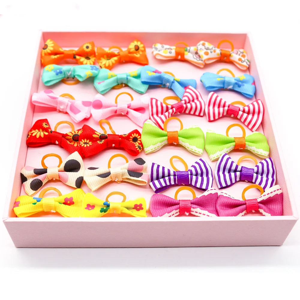 Dog Hair Bows with Rubber Bands, Mixed Colors, 10 to 30 Pack