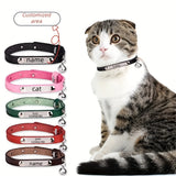 Personalized Leather Cat Collar with Bell and Engraved Nameplate