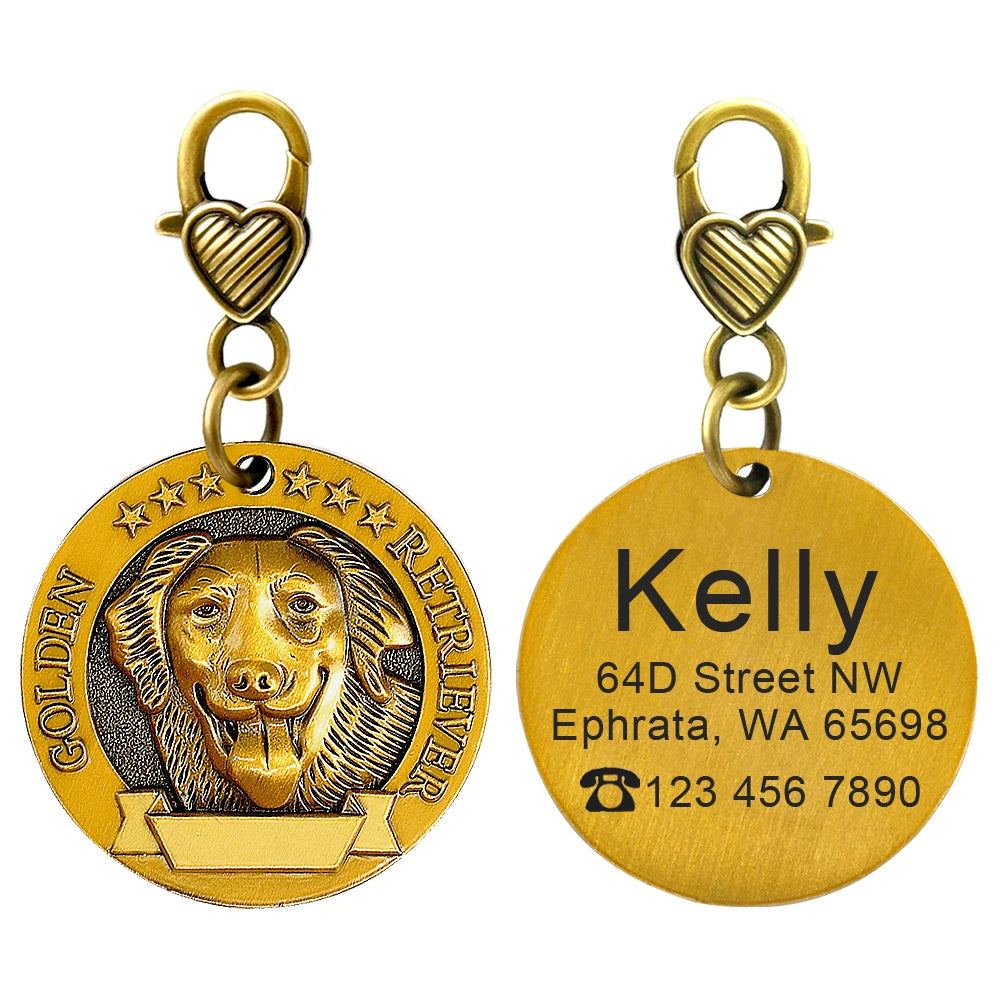 Personalized Dog Breed ID Tag with Engraved Name and Address
