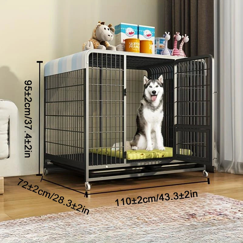 Heavy Duty Metal Dog Crate for Large Dogs with Wheels