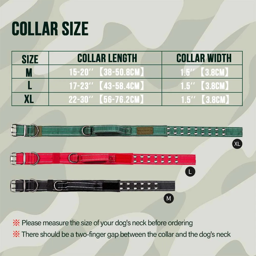 Tactical Dog Collar with Handle, Double Buckle and Patches