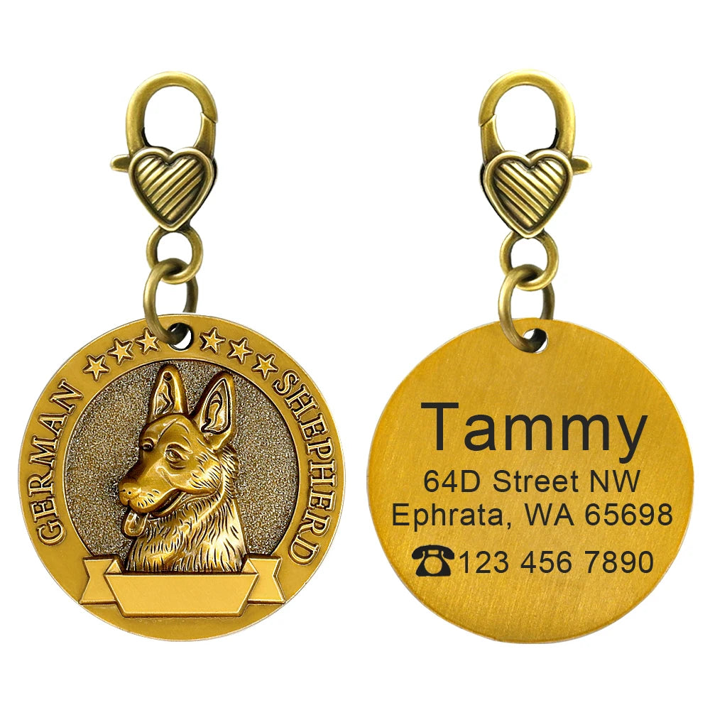 Personalized Dog Breed ID Tag with Engraved Name and Address