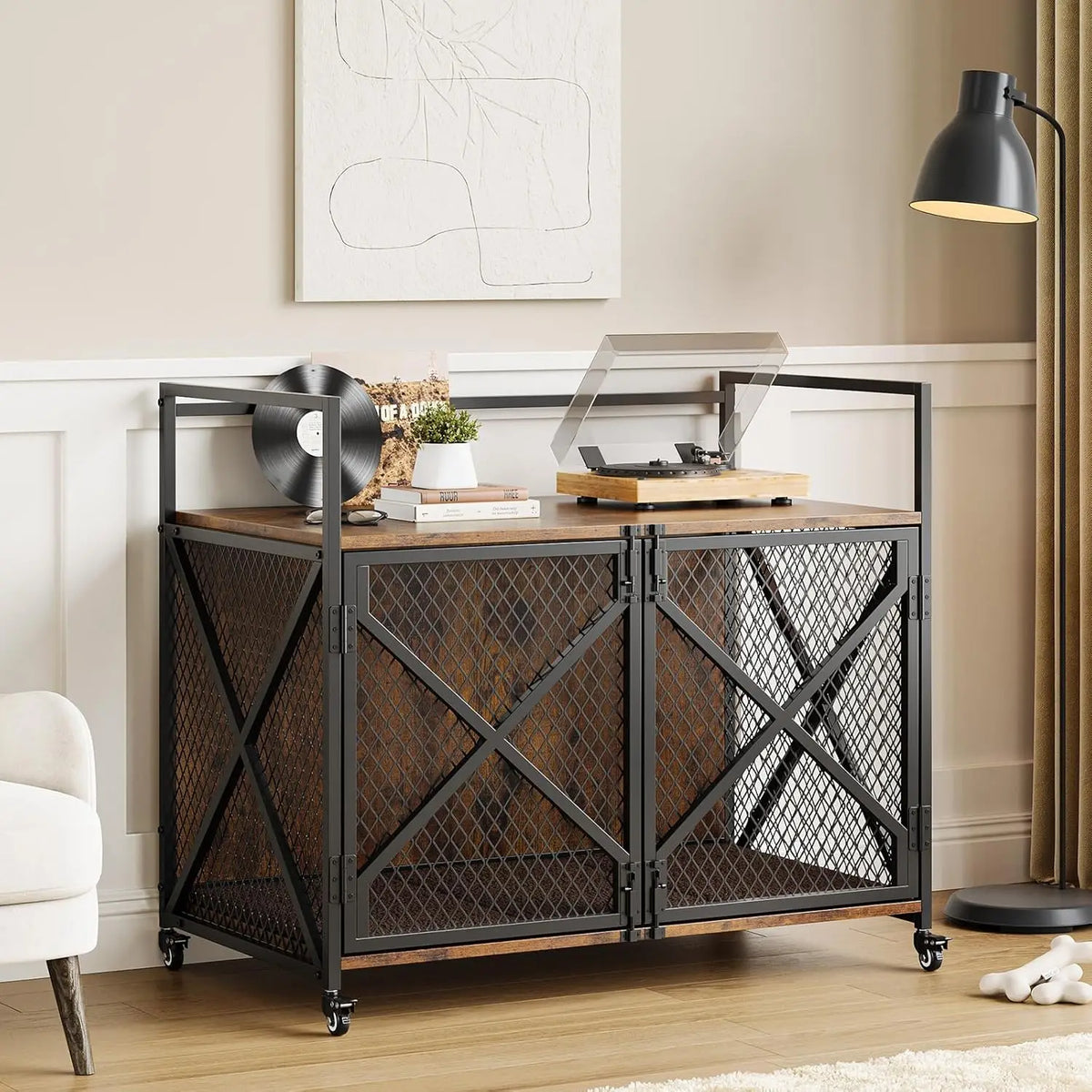 Heavy Duty Dog Crate Furniture with 360° Wheels