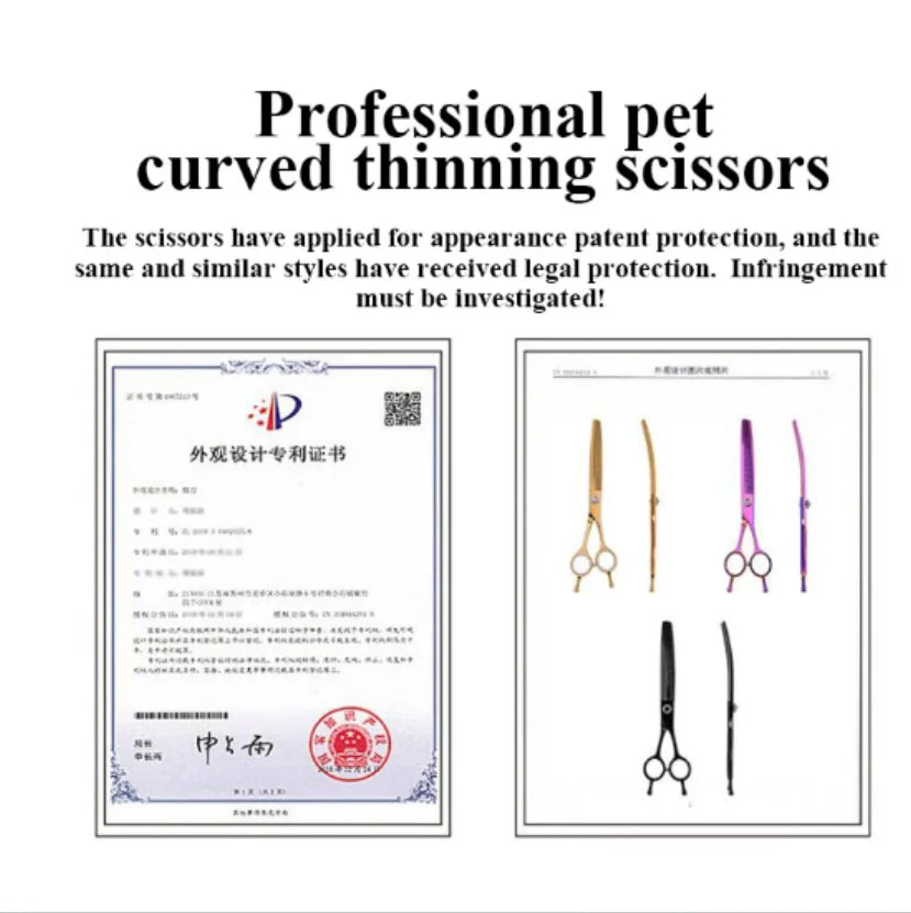 Curved Dog Grooming Thinning Shears, 7.25 Inch Japanese 440C