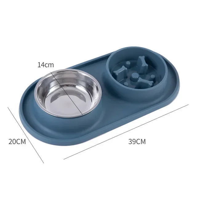 Stainless Steel Double Dog Bowl with Non-Slip Silicone Mat