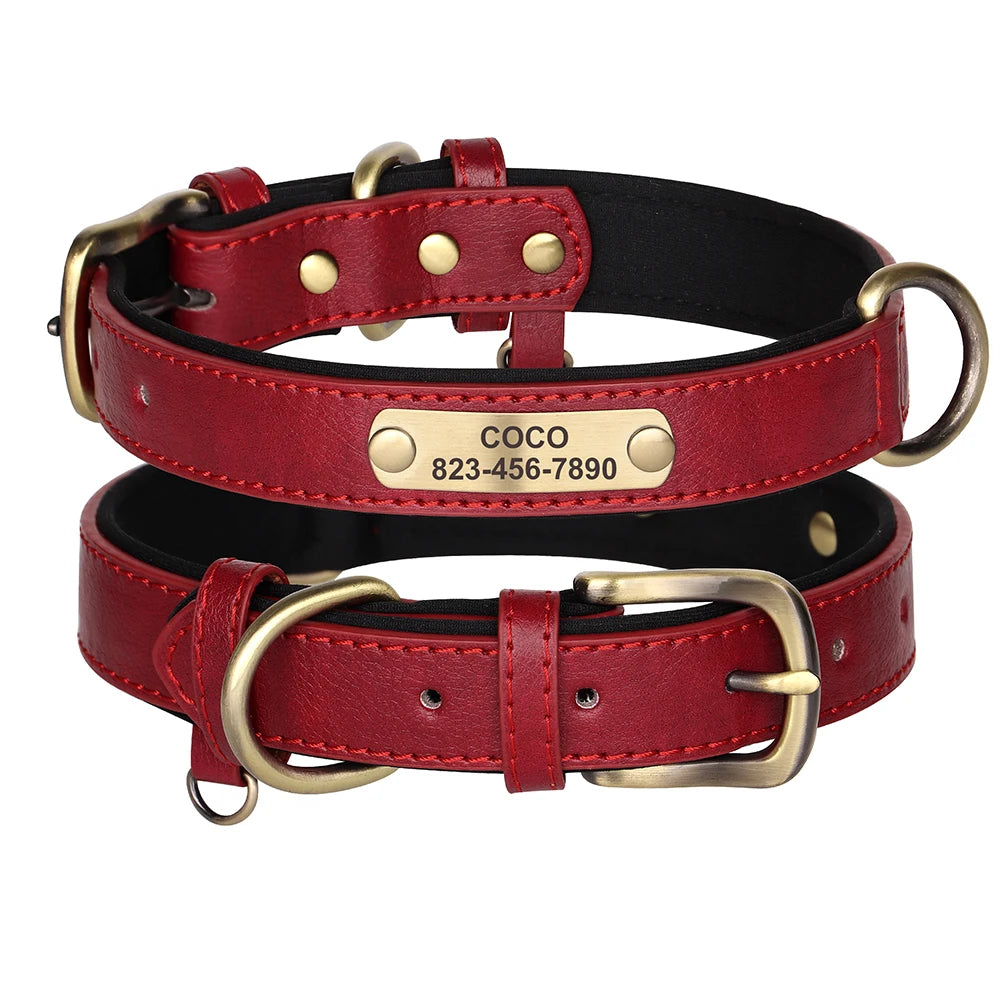Custom Engraved PU Leather Dog Collar with Name and Phone Number